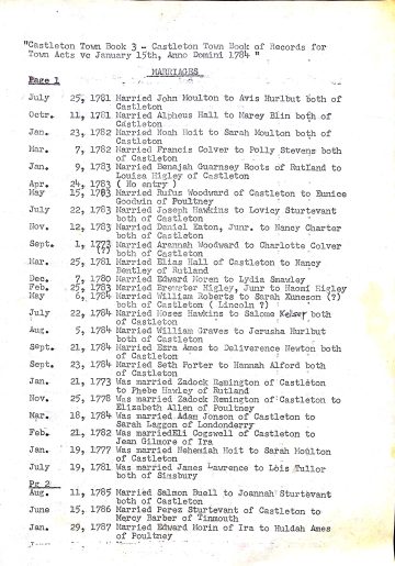 Town Book of Records No. 3 1 marriages 1781 1787